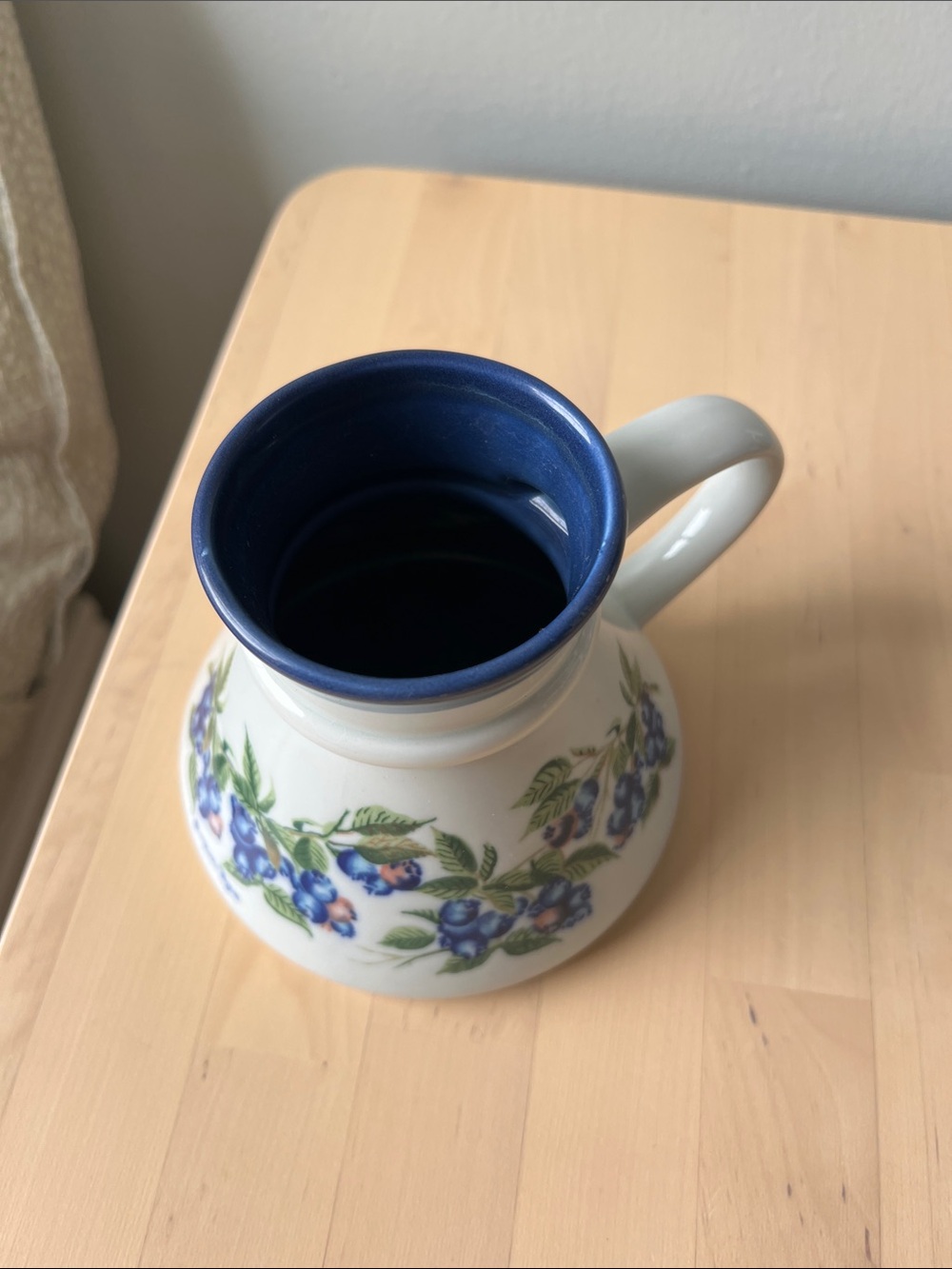 Blueberry Pattern Ceramic Pitcher Jug - Blue Rim - Picture 2 of 4